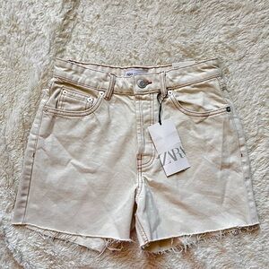 Zara Cream High Rise Jean Shorts